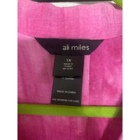 Ali Miles Pink Tie Dye Cool Buttons Button Up Tunic Top 1X - Picture 4 of 8